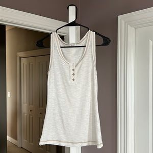 La Miel white tank top with tan trim - size medium